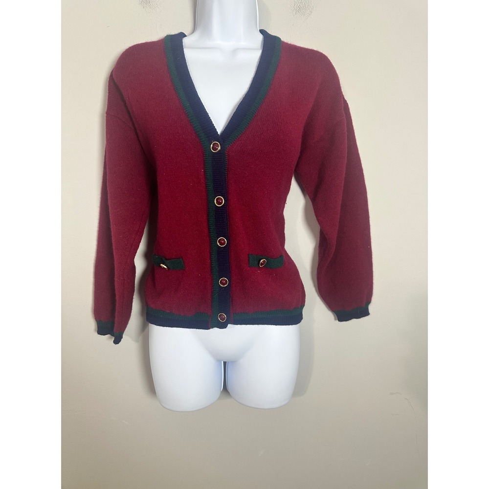 Edinburgh Made in Scotland Lambswool Cardigan Burgundy Green Navy Small